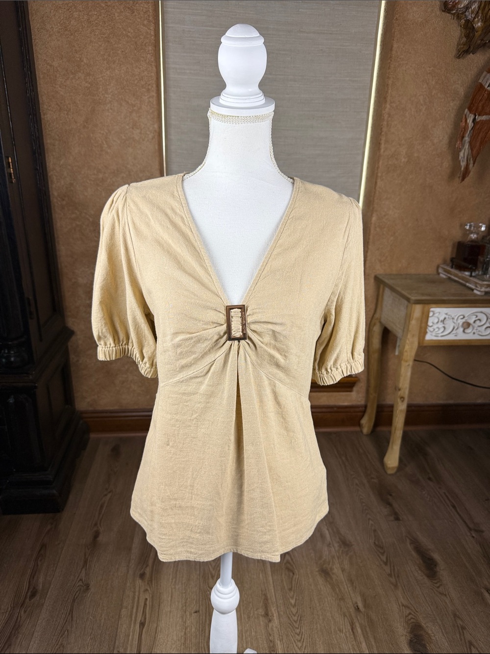 MICHAEL Michael Kors Tan V-Neck Short-Sleeve Blouse Tan
